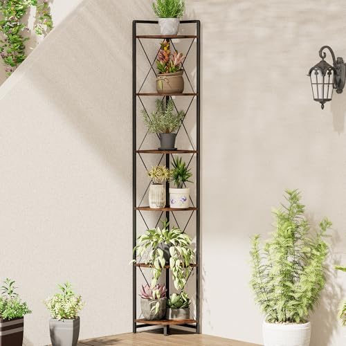 6-Tier Tall Corner Bookshelf, 78-Inch Industrial Metal Storage Display Stand