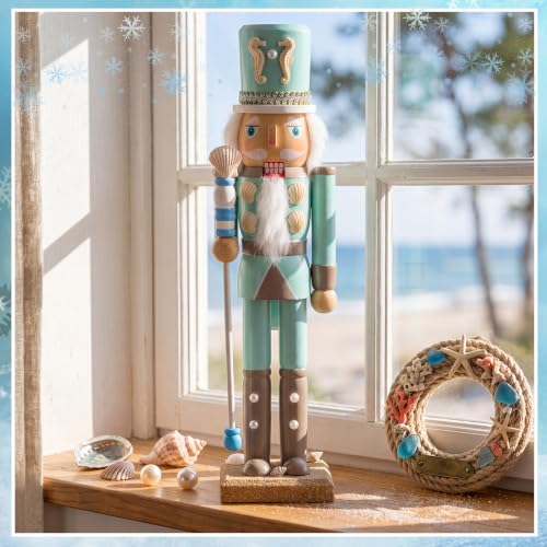 15in Ocean Shell Nutcracker - Wooden Christmas Decor by Blosssound, Ocean Theme