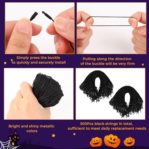500 Pcs Black Ornament Hanger Strings - Snap Lock Fasteners for Holiday Decor