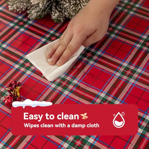 Romanstile Xmas Buffalo Plaid Tablecloth 54 x 54 Red Square - Waterproof Vinyl