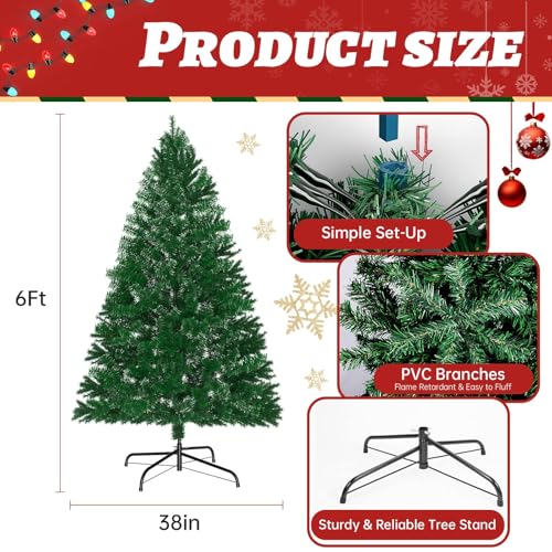 6ft Pre-Lit Artificial Christmas Tree with 250 Warm LED Lights & 1,000 Tips