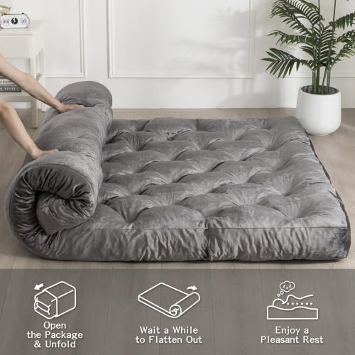 5-Inch Velvet Futon Mattress, Foldable Twin Size Floor Sleeping Pad