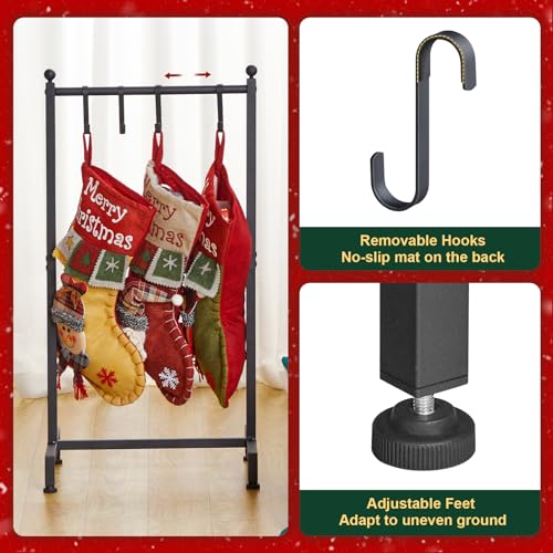 Free Standing Christmas Stocking Holder Stand with 4 Hooks, Heavy Duty Metal