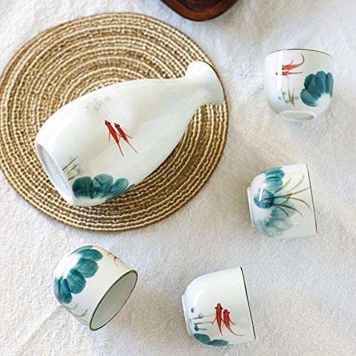 Ceramic Sake Set with Bottle and Cups - Japanese Porcelain Tea & Drinkware