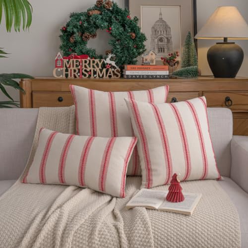 Cethom Red & White Striped Christmas Throw Pillow Covers 18x18 Set of 2