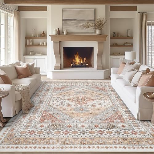 8x10 Vintage Orange Area Rug - Soft Washable Non-Slip Indoor Carpet