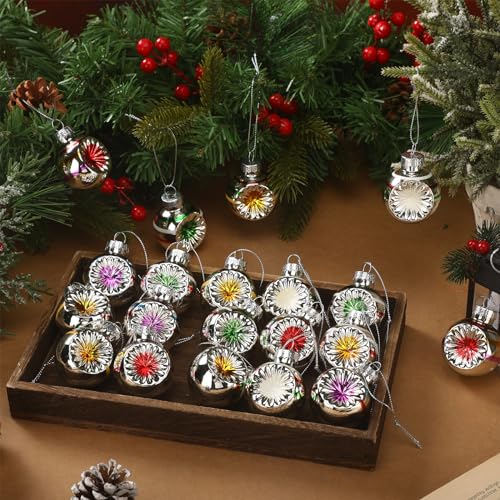 Sliner Mini Glass Christmas Ornaments Set - Multi-Color Reflector Balls, 24 Pack