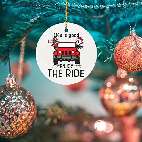 Life is Good Red Truck Sign Hanging Ornament 11 - Jack Skellington & Grinch Ceramic Christmas Ornament