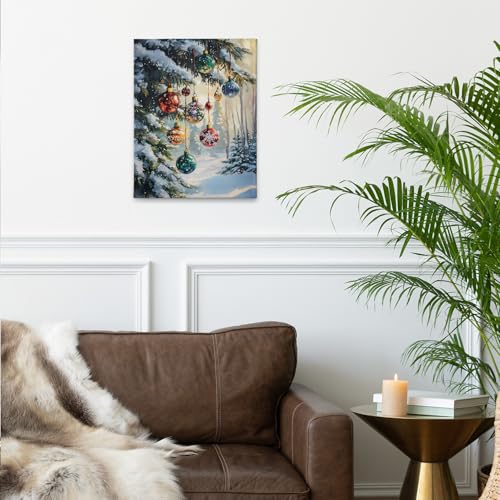 PHAMTE Christmas 01 Canvas Wall Art - Winter Snowflake Woodland Scene 11x14 with Frame