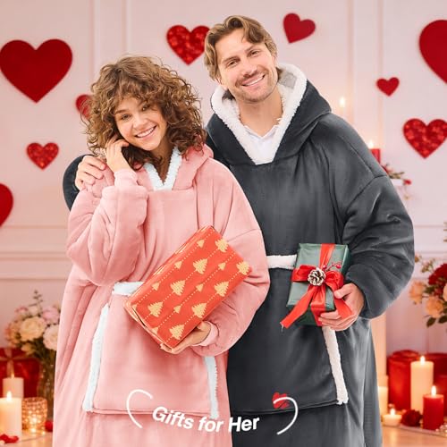 Oversized Wearable Blanket Hoodie with Pet Pocket - Soft Sherpa Fleece
