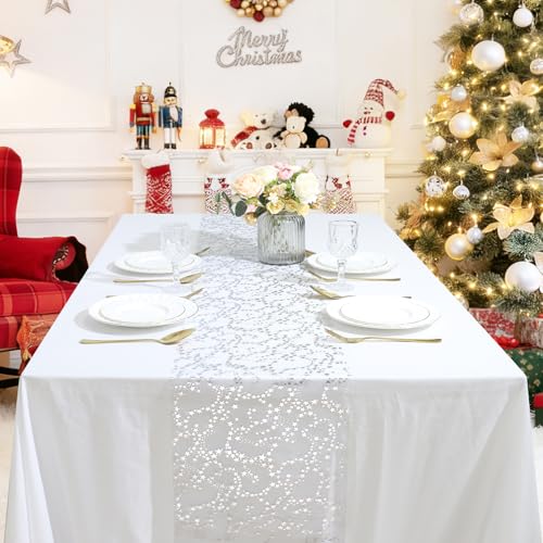 RUDONG M Silver Star Table Runner, 3 Rolls – 11 in x 16 ft (Silver)