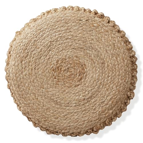 Handwoven Seagrass Round Pouf Ottoman 18-Inch Boho Footrest