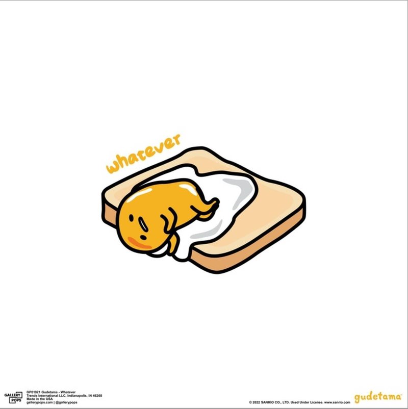 Trends International Gallery Pops Gudetama - Whatever Canvas Wall Art, Unframed Version, 12" x 12" Gallery Pops Canvas Wall Art