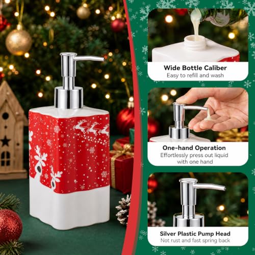 RXLVCKY Red Christmas Reindeer Pattern Soap Dispenser, 12oz Ceramic Bath Accessory
