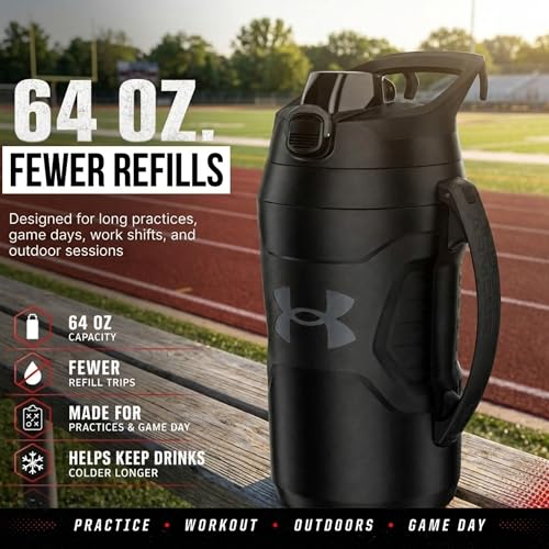 Insulated Water Bottle 64 oz Half Gallon Sports Jug with Handle and Fence Hook