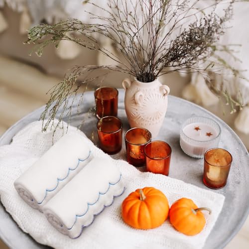2-Pack Scalloped Edge Cotton Hand Towels - Soft & Absorbent 600 GSM Bathroom Set