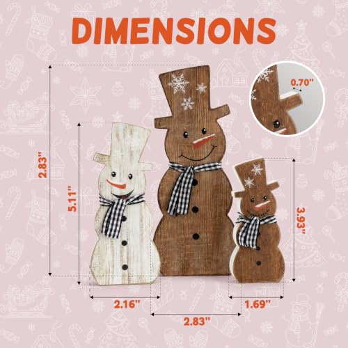 Set of 3 Rustic Wooden Snowman Christmas Table Decorations - Farmhouse Holiday Decor