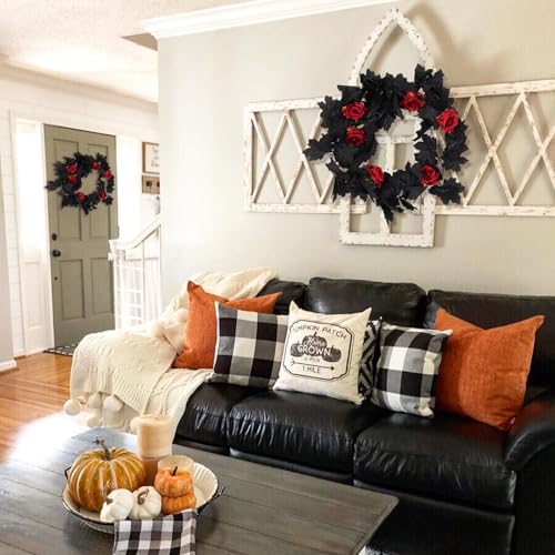 Artificial Black Maple & Red Rose Garland - 5.7ft Hanging Vine (2 Pack)