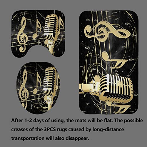 Musical Note Shower Curtain Set with Rugs & Hooks - 4 Piece Bath Decor