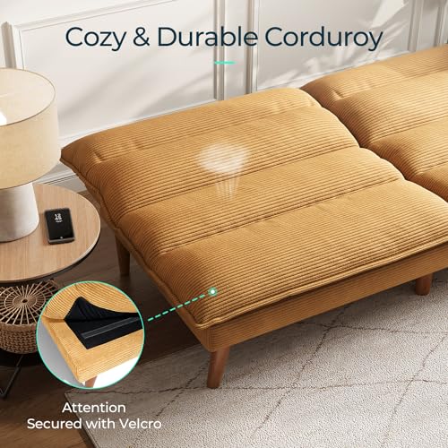 Convertible Corduroy Futon Sofa Bed, 71-Inch Small Sleeper Loveseat