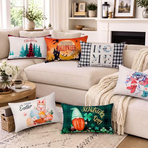 Newwiee 12 Sets Holiday Pillow Covers 12 x 20 In. Multicolor