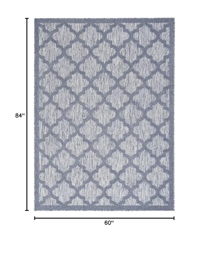 Nourison Home Easy Care Denim Blue 5' x 7' Area Rug - Easy Clean, Non Shedding, Bed Room, Living Room, Dining Room, Kitchen (5' x 7')