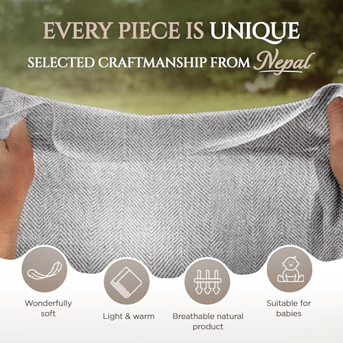 Yanopurna Light Grey Cashmere Wool Throw Blanket 135x270cm Hand Woven Cozy Bed Sofa