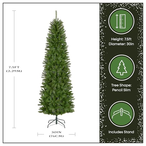 7.5ft Unlit Kingswood Fir Slim Artificial Christmas Tree with Metal Stand