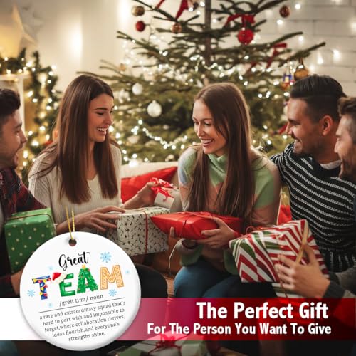 Team Inspirational Christmas Hanging Ornament with Golden Ribbon - Ceramic Keepsake for Xmas Tree Decor - Includes 'Team' Variation