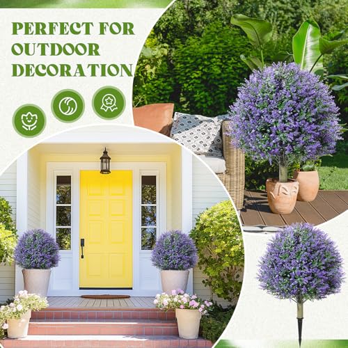 2-Pack 24-Inch Artificial Topiary Ball Trees with Ground Spikes, Purple