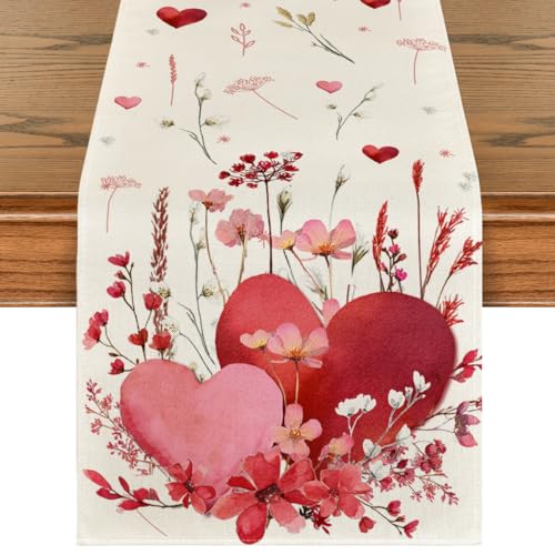 Artoid Mode Love Hearts Valentine's Table Runner 13x60 Inch Home Decor Beige