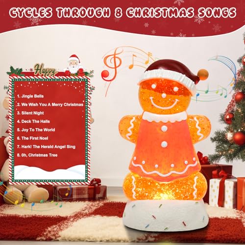 Pink Gingerbread Christmas Snow Globe Lantern with 8 Music Songs & 6H Timer - USB & Battery Operated Holiday Decor