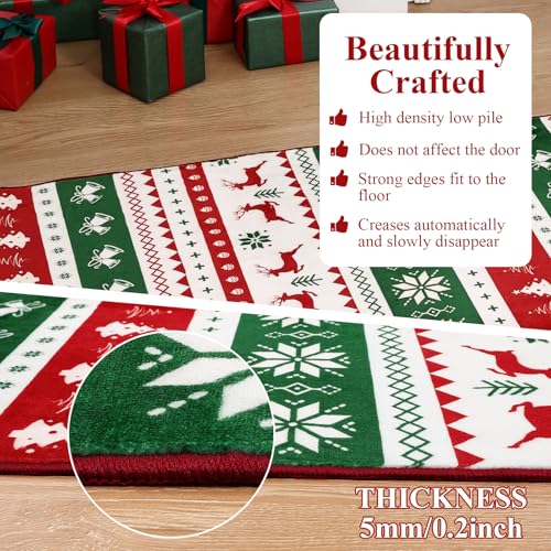 U'Artlines 6 x 9 ft Colorful Christmas Area Rug - Tree Deer Bell, washable