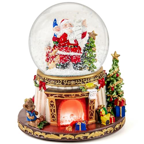 Santa Claus Musical Snow Globe with Automatic Snowfall & LED Flame