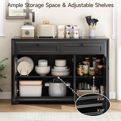 48-Inch Sideboard Buffet Cabinet with Drawers and Shelves, Black