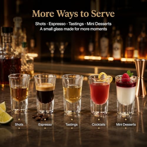 Ruckae 12-Pack 1oz Clear Shot Glasses Set with Heavy Bases - Bulk Liquor Cups