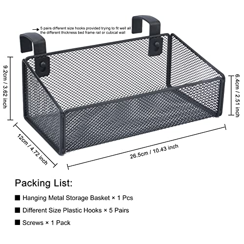 Metal Bedside Hanging Storage Basket - Organizer for Bunk, Dorm & Baby Beds