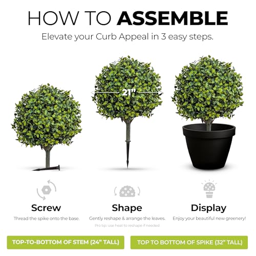Artificial Boxwood Topiary Ball with Ground Spike, 2-Pack UV Protected
