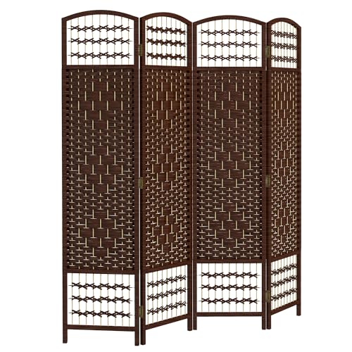 4-Panel Woven Room Divider, Folding Privacy Screen Partition, 67-inch Tall