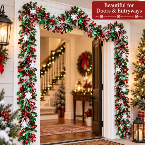 STARREY Christmas Tree Garland 50 Ft Red Green Snowflake Tinsel – Red Green Snowflake