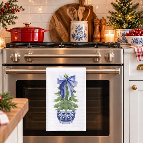 Blue Chinoiserie Christmas Kitchen Hand Towels 16x24 — SPBL&L (Holiday Decor)