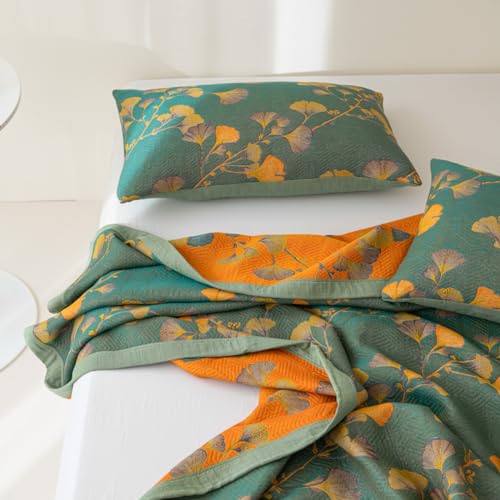 100% Cotton Muslin Pillow Shams Set of 2 - 20"x30" Reversible Ginkgo Leaf