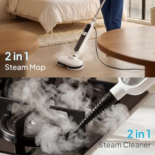 2-in-1 Rotating Steam Mop and Handheld Steam Cleaner with 15 Accessories