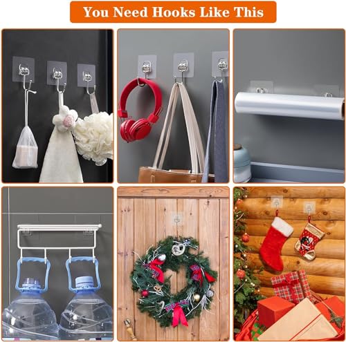 Clear Adhesive Wreath Hangers for Front Door - Heavy-Duty 60lb (10 Pack)