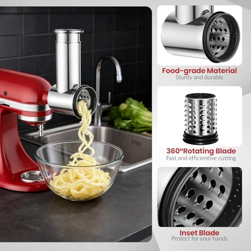 Stainless Steel Slicer and Shredder Attachment with 4 Blades for Stand Mixers
