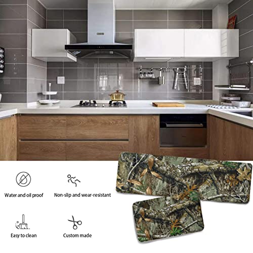 Autumn Hunting Tree Camo Kitchen Rug Set 2PCS Non-Slip Washable Floor Mats