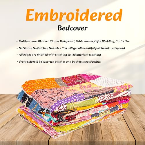 Handmade Vintage Indian Kantha Quilt - 90x60 Inch Cotton Blanket