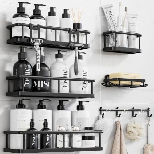 YASONIC Adhesive Shower Caddy 6 Pack, Rustproof Stainless Steel Organizer