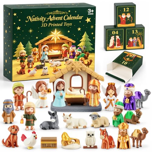 SUNNINO 24-Piece Nativity Advent Calendar 2026 3D Printed Animal Figurines