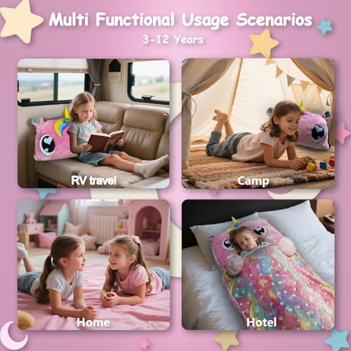 Kids Unicorn Sleeping Bag and Nap Mat - 70x30 Inch Portable Slumber Bag